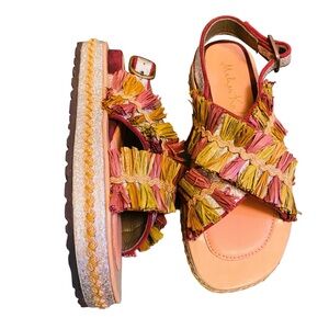 Meher Kakalia PONZA LIKU Block Raffia Leather Splash  Silver Sandals 37